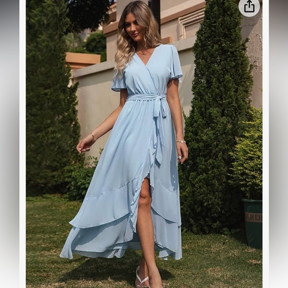 Simplee Ruffle Trim Belted Wrap Hem Dress new - Picture 2 of 5